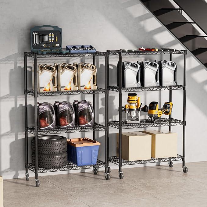SINGAYE 4 Tier Adjustable Storage Shelf with Wheels Heavy Duty Shelving Unit Rack Shelves Wire for Garage Office Pantry Kitchen 14" Dx36 Wx58 H 1400LBS Black - ModernBath