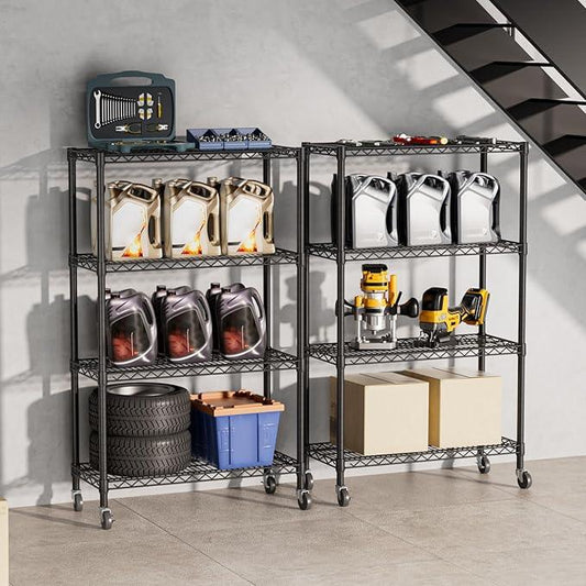 SINGAYE 4 Tier Adjustable Storage Shelf with Wheels Heavy Duty Shelving Unit Rack Shelves Wire for Garage Office Pantry Kitchen 14" Dx36 Wx58 H 1400LBS Black - ModernBath