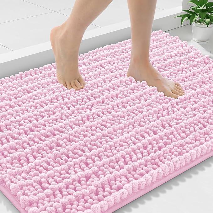 Smiry Bathroom Rugs Mat 36x24, Extra Soft Absorbent Chenille Bath Rugs, Non Slip Rubber Backing Machine Washable Quick Dry Bath Mats for Bathroom Floor, Tub, Shower, Home Decor Accessories, Pink - ModernBath