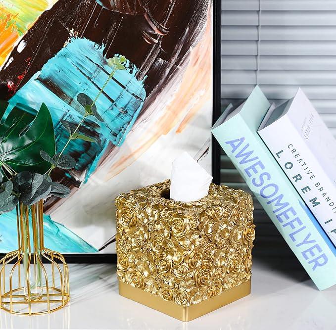 Hymmah Modern Square Tissue Box Cover Holder,Bathroom Accessories Decor Unique Design Tissue Box Cover for Bathroom Vanity Counter Tops Also Great for Bedrooms and Living Rooms - ModernBath