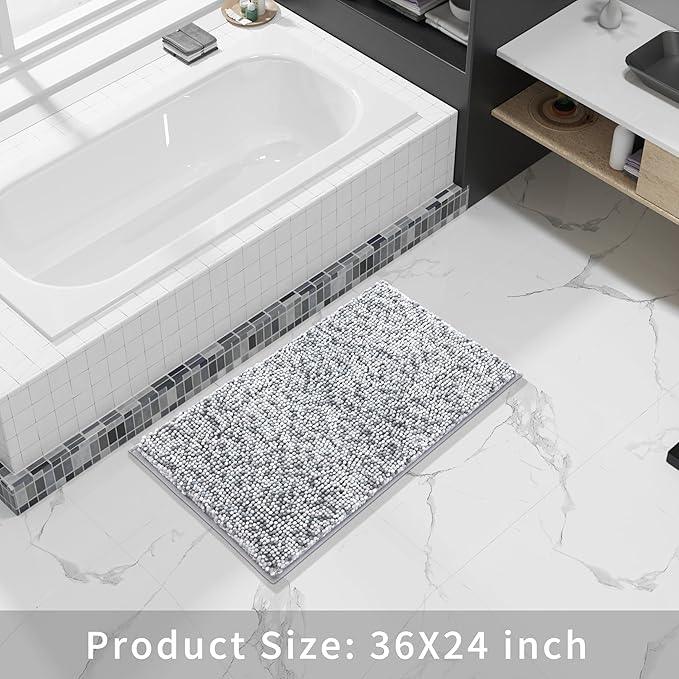 Yimobra Bath Mats for Bathroom Non Slip, 36x24, Extra Soft Chenille Bathroom Rugs, Luxury Fluffy Long Matts for Tub, Plush Shaggy Carpet, Water Absorb, Machine Washable, Light Grey & Dark Grey - ModernBath