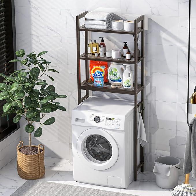 Giantex Over The Toilet Storage Rack, 3-Tier Metal Bathroom Organizer with 3 Hooks, Adjustable Bottom Bar, Anti-Tippling Devices, Freestanding Toilet Space-Saver for Bathroom, Laundry (Coffee) - ModernBath