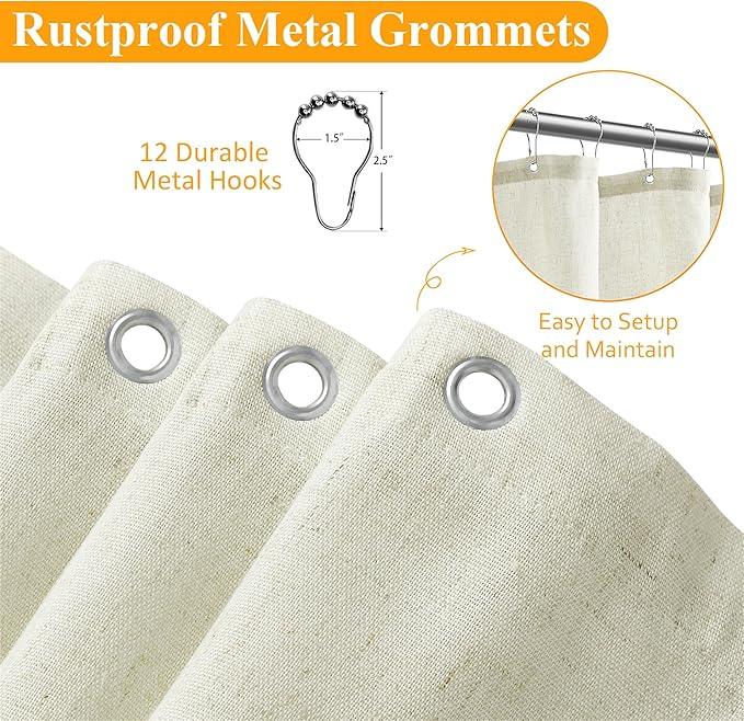 Naturoom Ivory Linen Shower Curtain, Cloth Textured Fabric Shower Curtain Set with Hooks, Simple Elegant Modern Farmhouse Country Ultra Thick Bath Curtains for Bathroom,Water Repellent,72x84 - ModernBath