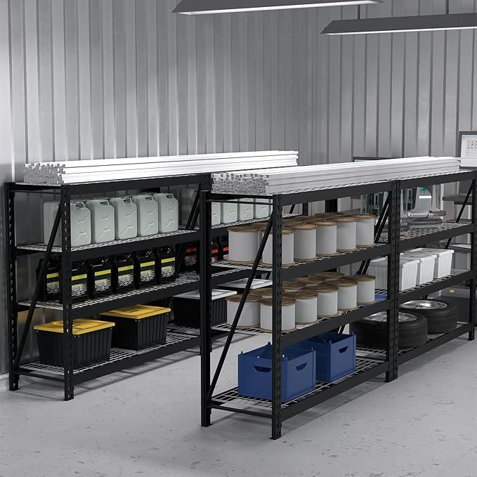 WORKPRO 77" Garage Shelving Unit, 8000LBS Heavy Duty Metal Storage Rack, Extra Wide Adjustable 4-Tier Shelves for Warehouse, Basement, and Garage, 77" W X 24" D X 72" H, Black - ModernBath