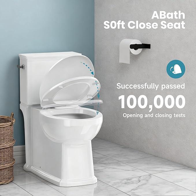 Two Piece Toilets for Bathrooms, Elongated Toilet with 17.5" Chair Height Soft Close Seat, 1.27 GPF Power Flush, Nano Self-Cleaning Glaze, WaterSense/1000g Map Certified, White ADA toilet 12" Rough In - ModernBath