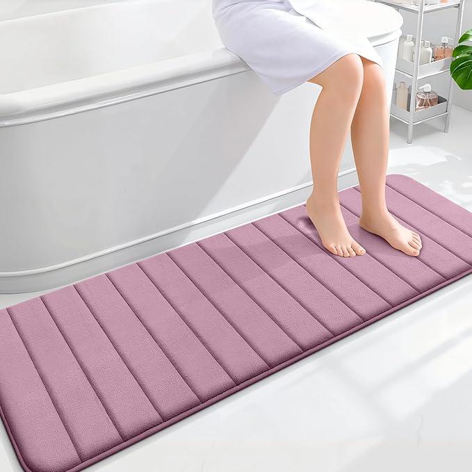 OLANLY Memory Foam Long Bathroom Rugs Runner 59x20, Super Soft Absorbent Bath Mat, Quick Dry, Machine Washable Shower Floor Rugs, Bathmat Carpet, Bathroom Home Decor Accessories, Deep Plum - ModernBath