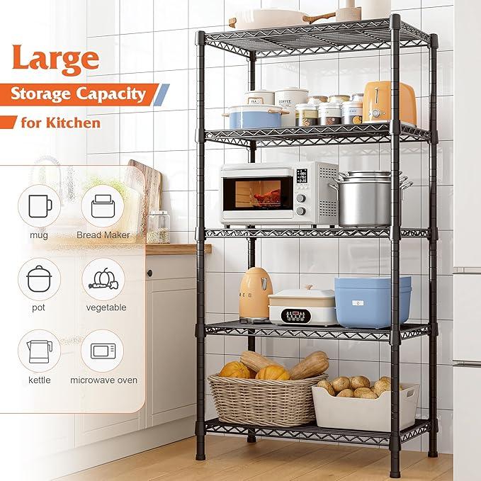 REIBII Wire Shelving Rack 5-Tier Metal Shelves for Storage Adjustable Garage Shelving Heavy Duty Storage Shelves for Storage Rack, 24" W X 14" D X 59" H - ModernBath