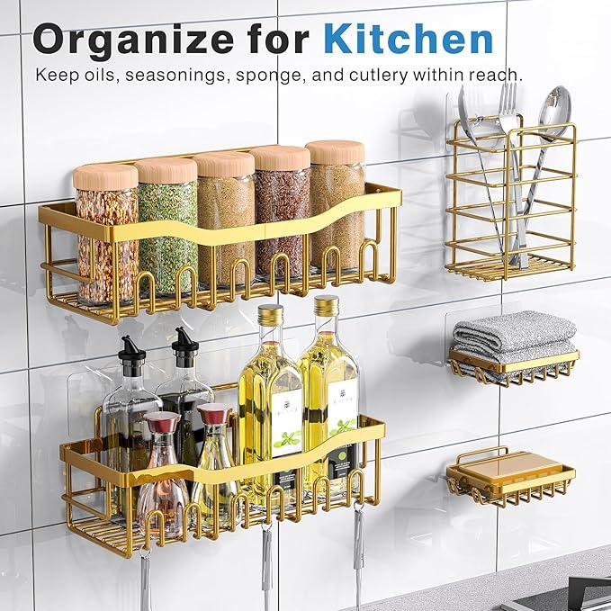 EUDELE 5-Pack Rustproof Stainless Steel Shower Caddy – No Drill Adhesive Bathroom Organizer with Large Capacity, Spacious Shower Shelves for Inside Shower, Kitchen & Home Decor Storage-XL Size - ModernBath
