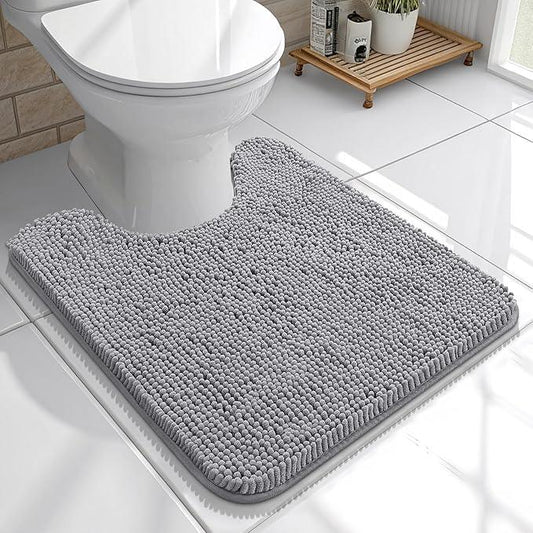 OLANLY Toilet Rugs U-Shaped 20x20, Extra Soft Absorbent Chenille Contour Bathroom Rugs for Toilet, Dry Quickly, Machine Washable, Non-Slip Bath Mat, Grey - ModernBath