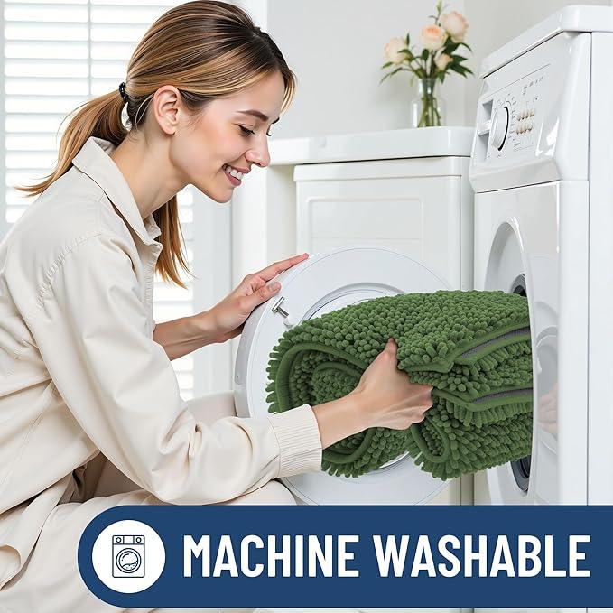 Smiry Luxury Chenille Toilet Rugs U-Shaped 24x20, Soft Absorbent Non-Slip Contour Bathroom Rugs for Toilet, Machine Washable Contoured Bath Mats, Olive Green - ModernBath