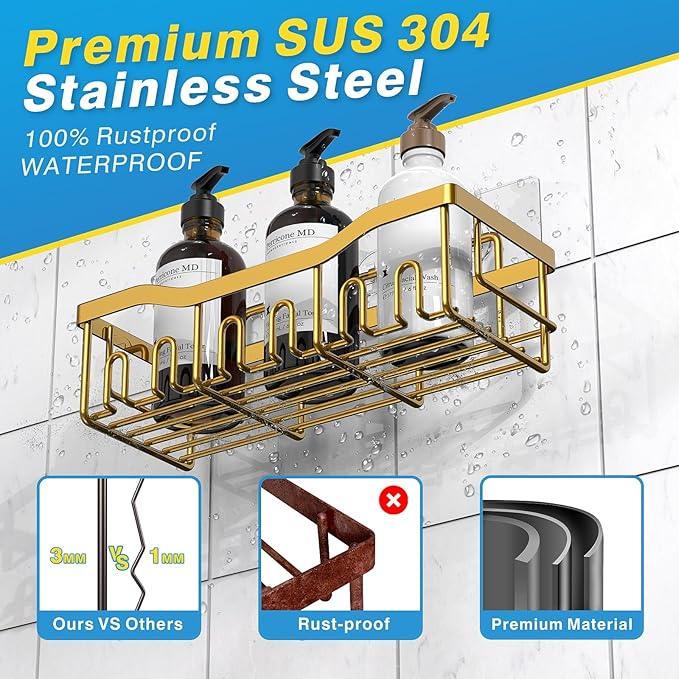 EUDELE 5-Pack Rustproof Stainless Steel Shower Caddy – No Drill Adhesive Bathroom Organizer with Large Capacity, Spacious Shower Shelves for Inside Shower, Kitchen & Home Decor Storage-XL Size - ModernBath