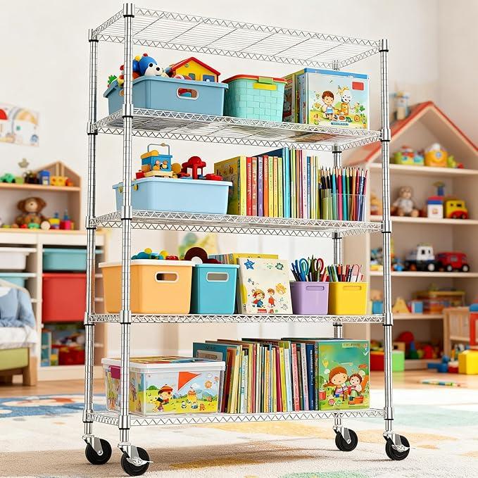 5 Tiers Shelf 1750 lbs Steel Storage Shelving Utility Shelving Unit Steel Organizer Wire Rack for Home,Kitchen,Office,Garage Chrome 17.7" D x 47.2" W x 76.8" H - ModernBath