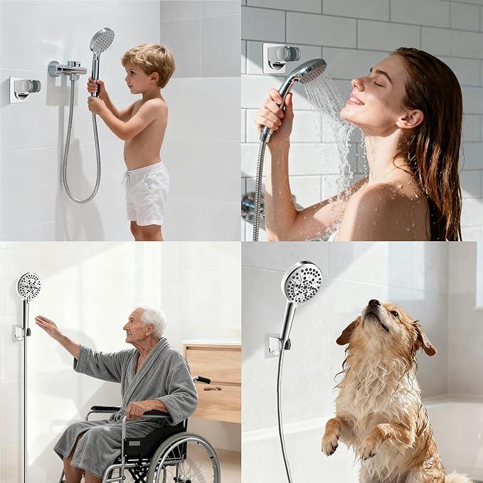 Hibbent Showerhead Holder, Strong Adhesive and Waterproof Handheld Shower Holder and Bracket, Height Adjustable Shower Wand Holder, Wall Mount, No Drilling, Chrome Finish - ModernBath