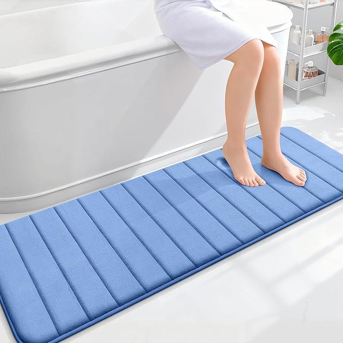 OLANLY Memory Foam Long Bathroom Rugs Runner 59x20, Super Soft Absorbent Bath Mat, Quick Dry, Machine Washable Shower Rugs, Bathmat Carpet, Bathroom Home Decor Accessories, Cornflower Blue - ModernBath