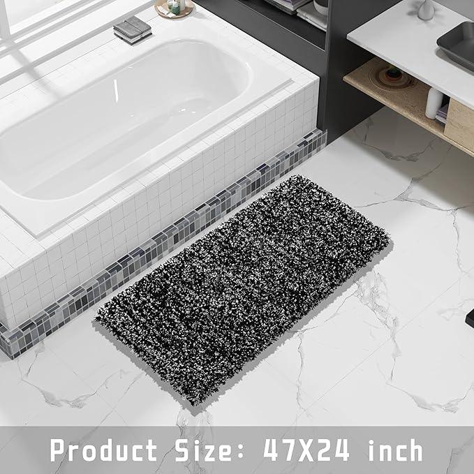 Yimobra Luxury Bathroom Rugs, Fluffy Bath Mats, Non Slip, Water Absorbent Microfiber, Machine Washable, Plush Runner Shower Rugs, Thick Matts for Bathroom Floor&Tub, 47"x 24", Black and White - ModernBath