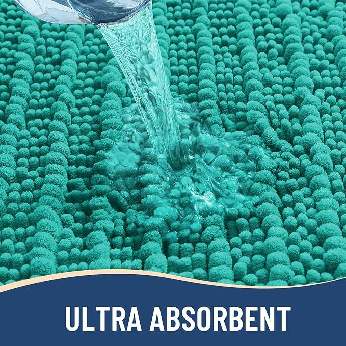 Arotive Luxury Chenille Bathroom Rug Mat, Extra Soft Thick Absorbent Shaggy Bath Rugs, Non-Slip Machine Wash Dry, Plush Bath Mats for Bathroom, Shower and Tub, 36x24, Teal - ModernBath