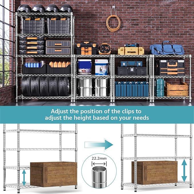 5-Shelf Storage Shelves,Wire Shelving Heavy Duty Metal Storage Shelving Unit Adjustable Garage Shelving Rack Pantry Kitchen (Chrome, 5 Tier,17.7" D x 47.2" W x 76.7" H) - ModernBath