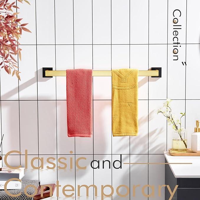 KOKOSIRI 24-Inch Towel Bars for Bathroom Wall Mounted Kitchen Towel Rack Holder T-304 Stainless Steel Matte Black and Brushed Gold, B4003GDK-L24 - ModernBath