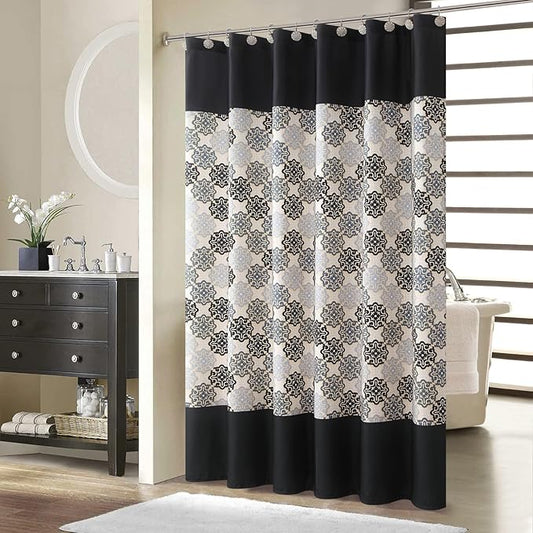 BESTRIPES Fabric Shower Curtain 78 Inches Long, Black Beige Grey Boho Medallion Print Shower Curtains for Bathroom, 72" W x 78" H