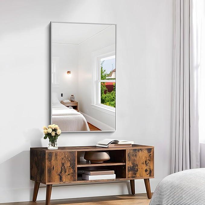 KOCUUY Silver Framed Mirror, 24"x40" Rectangle Bathroom Mirror for Wall, HD Tempered Glass, Anti-Rust Frame, Modern Design for Bathroom, Bedroom, Living Room, Entryway - ModernBath