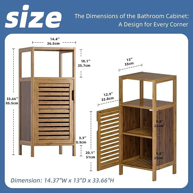 HITNET Bathroom Cabinet, Bamboo Floor Cabinet Free Standing, 4 Tier Sofa Side Storage Cupboard for Living Room Kitchen Bedroom, Walnut - ModernBath