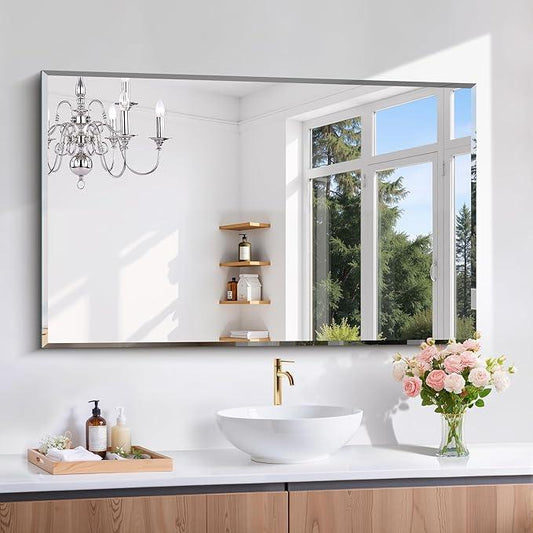 CILIBER Beveled Bathroom Mirror, 30x48 Large Frameless Mirrors for Over Sink, Upgraded Shatterproof Beveled Frameless Vanity Mirror for Bedroom, Living Room and Entryway (Horizontal/Vertical) - ModernBath