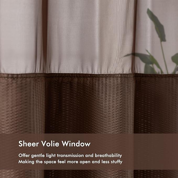 Mrs Awesome No Hook Shower Curtain with Snap-in Liner, Embossed Waffle Design Fabric Shower Curtain for Bathroom, Soft & Lightweight, 71x74, Chocolate - ModernBath