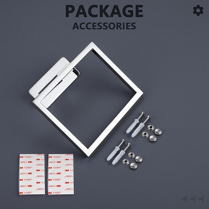 LANC Hand Towel Rings for Bathroom Wall Mount Chrome Polished Square Self Adhesive Hand Towel Holder for Lavatory Bathroom Hardware Accessories Stainless Steel Modern Shower Towel Racks, A8396CP - ModernBath