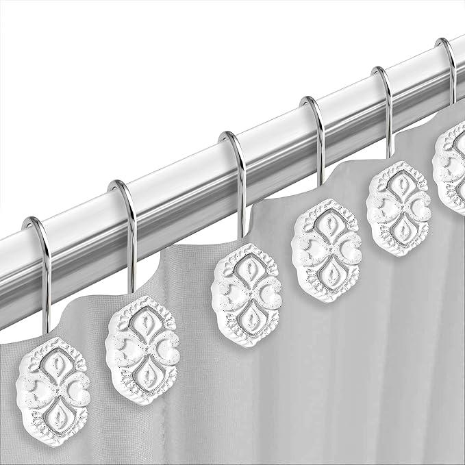 Zahari Home Monaco Bathroom Shower Curtain Set - 13pc Classic Luxury Contemporary Design with 12 Hooks - ModernBath