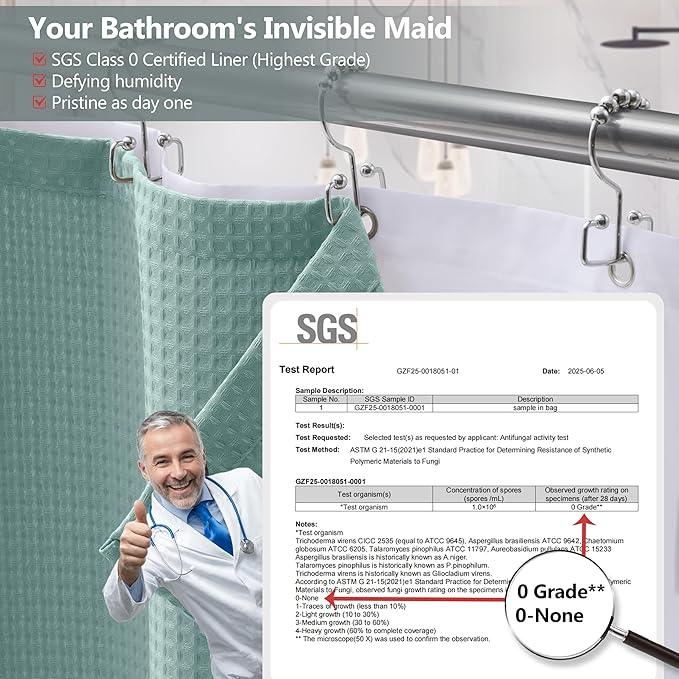 Luxury 3 in 1 Shower Curtain Set 3D Textured Waffle Weave Bathroom Curtain with Waterproof SGS Certified Fabric Liner & 12 Anti-Fall Stainless Steel Hooks, Machine Washable 72"x72" (Turquoise) - ModernBath