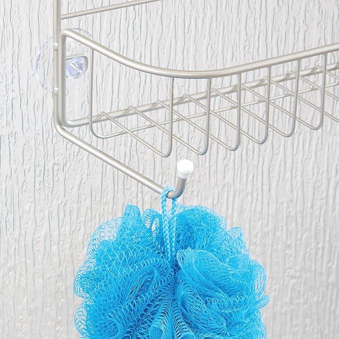 mDesign Extra Wide Metal Wire Over the Bathroom Shower Door Caddy, Hanging Storage Organizer with Built-In Hooks and Baskets on 2 Levels for Shampoo, Body Wash, Loofahs, Rust Resistant - Satin - ModernBath