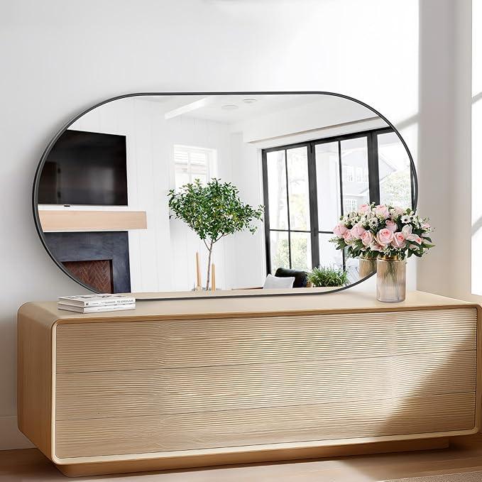 Bathroom Mirrors, 30" x55" Black Mirrors, Oval Vanity Mirrors, Metal Framed Wall Mounted Mirrors, Vertical/Horizontal Mirror for Bathroom Bedroom Entryway Living Room - ModernBath