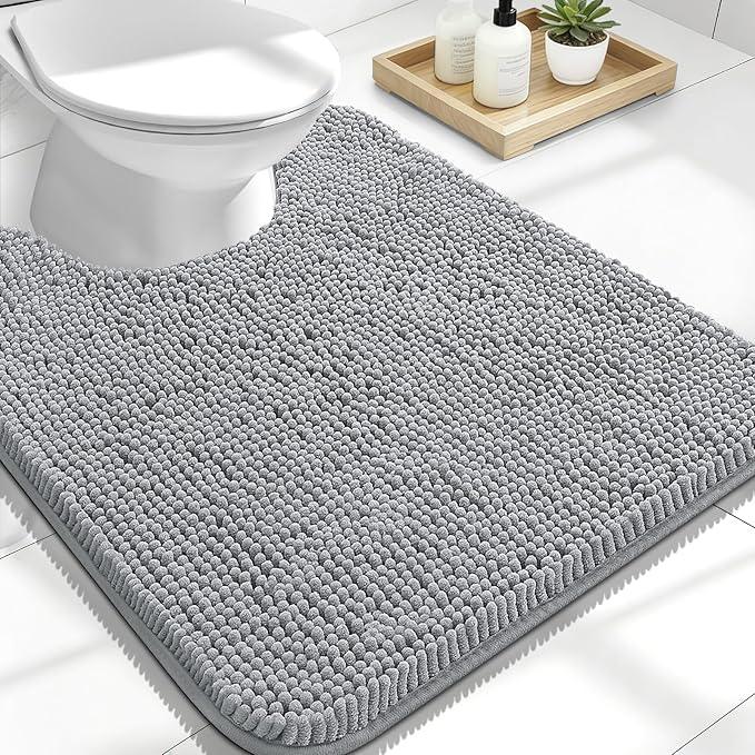 OLANLY Toilet Rugs U-Shaped 24x20, Extra Soft Absorbent Chenille Contour Bathroom Rugs for Toilet, Dry Quickly, Machine Washable, Non-Slip Bath Mat, Light Grey - ModernBath