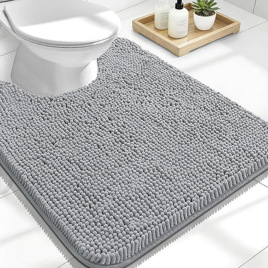 OLANLY Toilet Rugs U-Shaped 24x20, Extra Soft Absorbent Chenille Contour Bathroom Rugs for Toilet, Dry Quickly, Machine Washable, Non-Slip Bath Mat, Light Grey - ModernBath