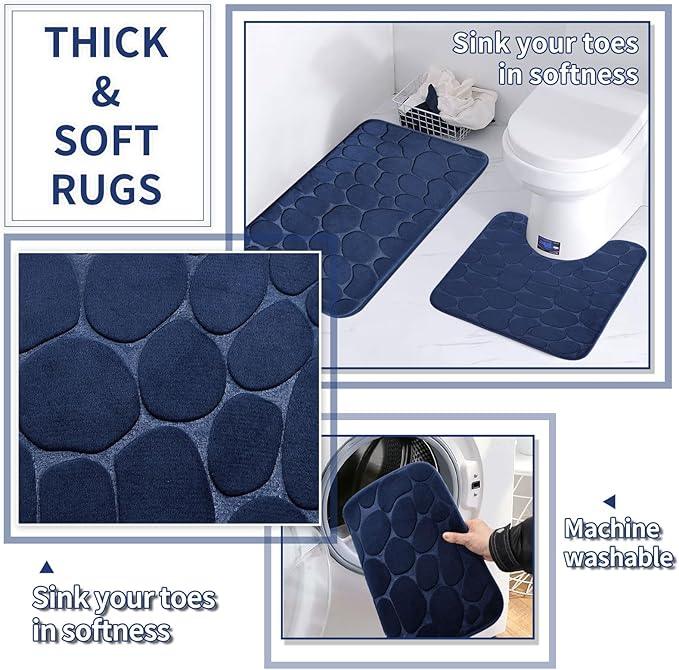 XLHOMO Bathroom Set with Shower Curtain and Rugs- 25PC Bathroom Accessory Set, Navy Blue Shower Curtain Set, Toilet Brush, Trash Can, Qtip Holder Dispenser & Soap Dispenser - ModernBath