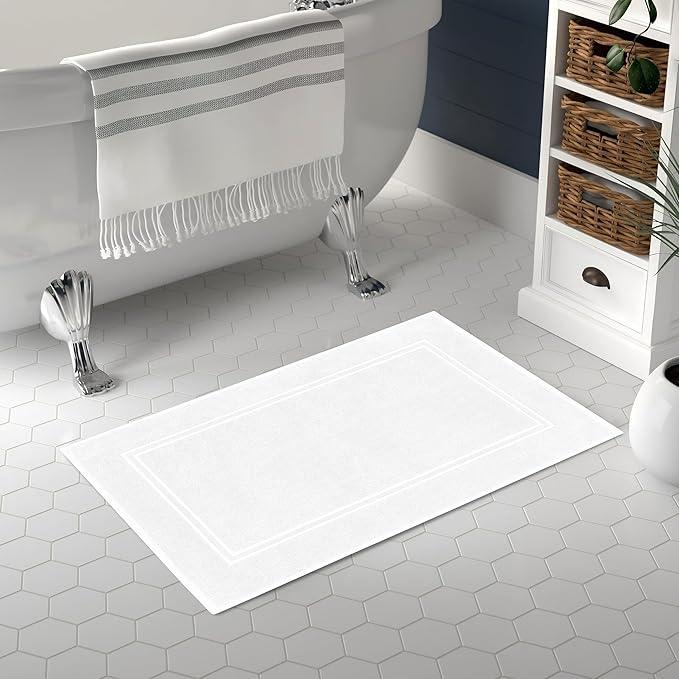 Tens Towels Pack of 2 Bath Mats 100% Cotton, 20 x 32 Inches, Super Absorbent, Hotel Quality Premium Floor Towels, Luxurious, Soft & Quick Dry, Not a Bathroom Rug, White - ModernBath