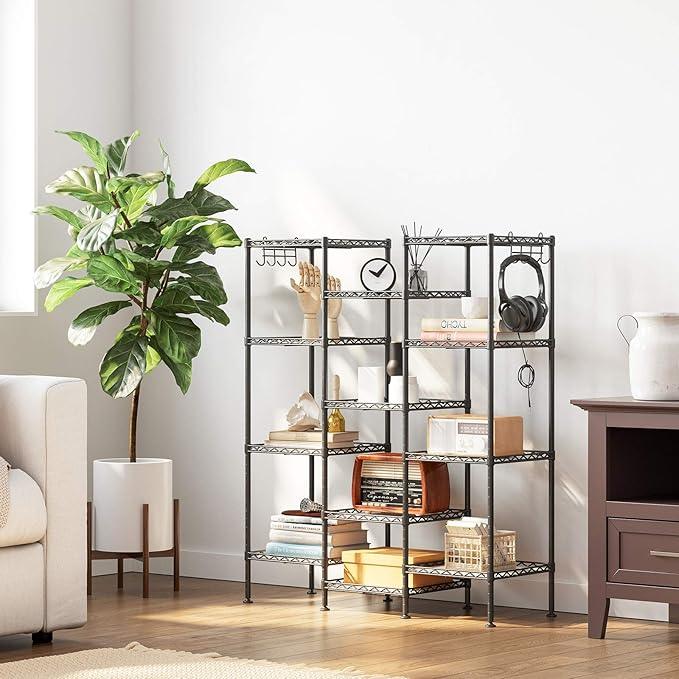 SONGMICS 4-Tier Bathroom Shelf, Storage Rack for Small Space, with 4 PP Shelf Liners, Removable Hook, Extendable Design, Ink Black and Translucent ULGR104B01 - ModernBath