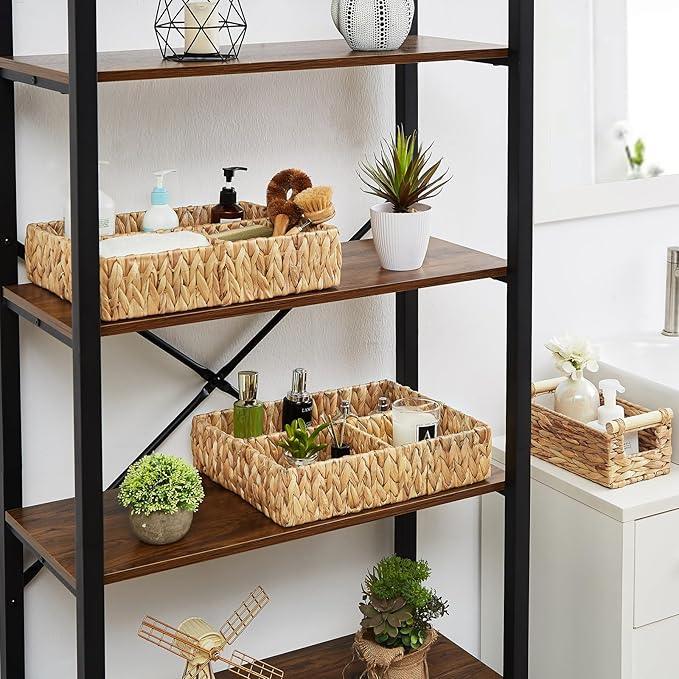 Vagusicc Wicker Divided Storage Basket, Hand-Woven Water Hyacinth Wicker Baskets, Basket for Drawer Organizing, 3 Section Rectangular Woven Storage Baskets, 2-Pack - ModernBath