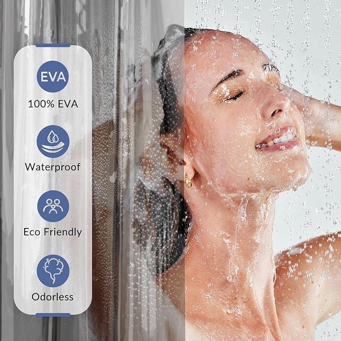 AmazerBath Premium EVA Shower Curtain Clear Grey, Luxury Shower Curtain Grey Jelly-Like Soft, Waterproof Bathroom Curtain with 3 Weighted Stones and 12 Grommets, Recyclable Packaging - ModernBath