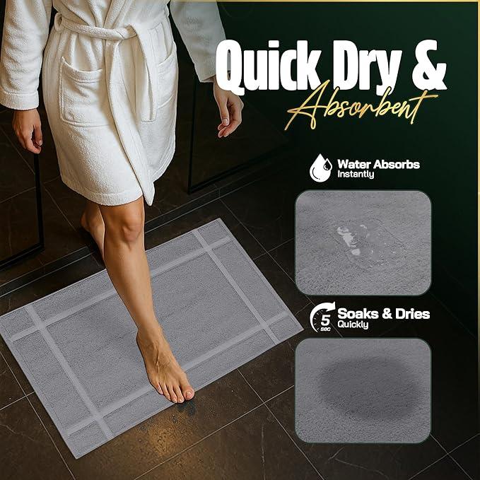 Pearl Linens 100% Ring Spun Cotton Bath Mat (Pack of 6) 20 x 30 Inch, Washable, Soft & Absorbent Terry Bathroom Floor Mat – Not Bathroom Rugs – Quick-Dry After Shower Bath Mat, 687 GSM, Light Grey - ModernBath