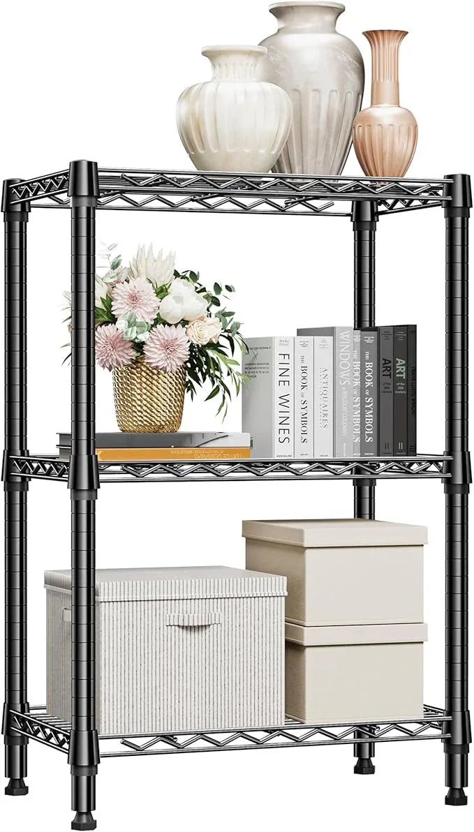 750 lbs 3 Tier Shelf Metal Storage Shelves Shelving Wire Rack Heavy Duty Closet Organizers for Garage Kitchen Bathroom Laundry Black 13.8" D x 23.6" W x 35.5" H - ModernBath