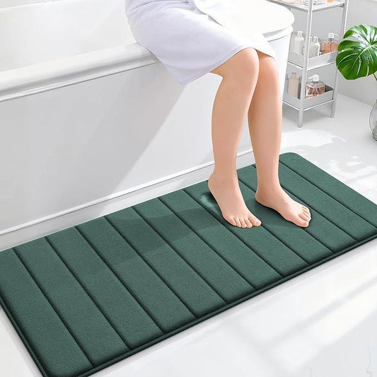 OLANLY Memory Foam Long Bathroom Rugs Runner 47x20, Super Soft Absorbent Bath Mat, Quick Dry, Machine Washable Shower Rugs, Bathmat Carpet, Bathroom Home Decor Accessories, Blackish Green - ModernBath