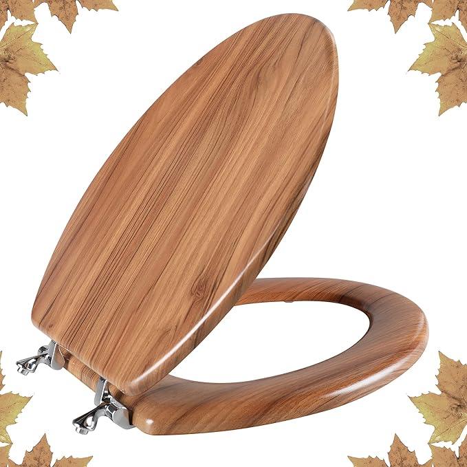 Elongated Toilet Seat Molded Wood Toilet Seat with Zinc Alloy Hinges, Easy to Install also Easy to Clean, Anti-pinch Wooden Toilet Seat by Angol Shiold (Elongated, Natural) - ModernBath