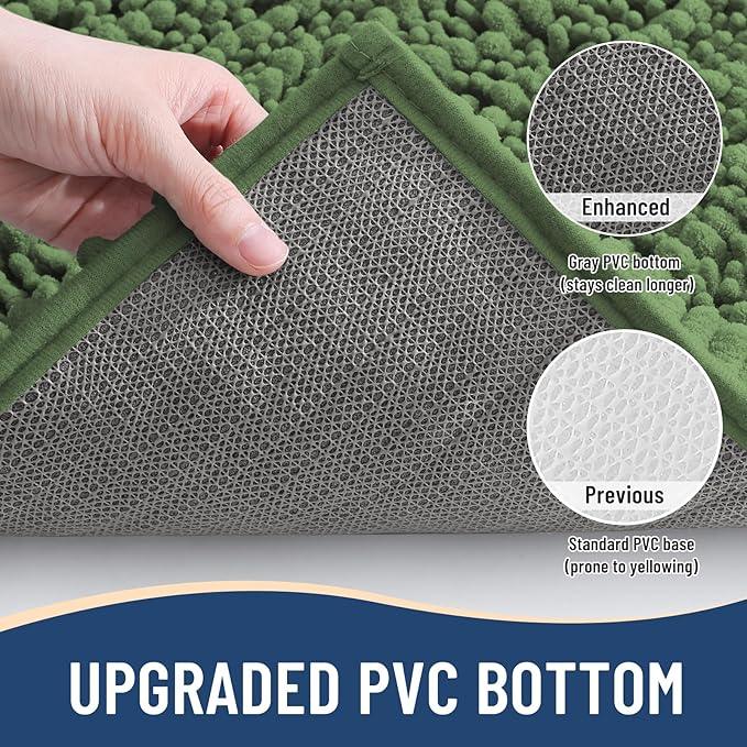 Arotive Luxury Chenille Bathroom Rug Mat, Extra Soft Thick Absorbent Shaggy Bath Rugs, Non-Slip Machine Wash Dry, Plush Bath Mats for Bathroom, Shower and Tub, 30x20, Olive Green - ModernBath