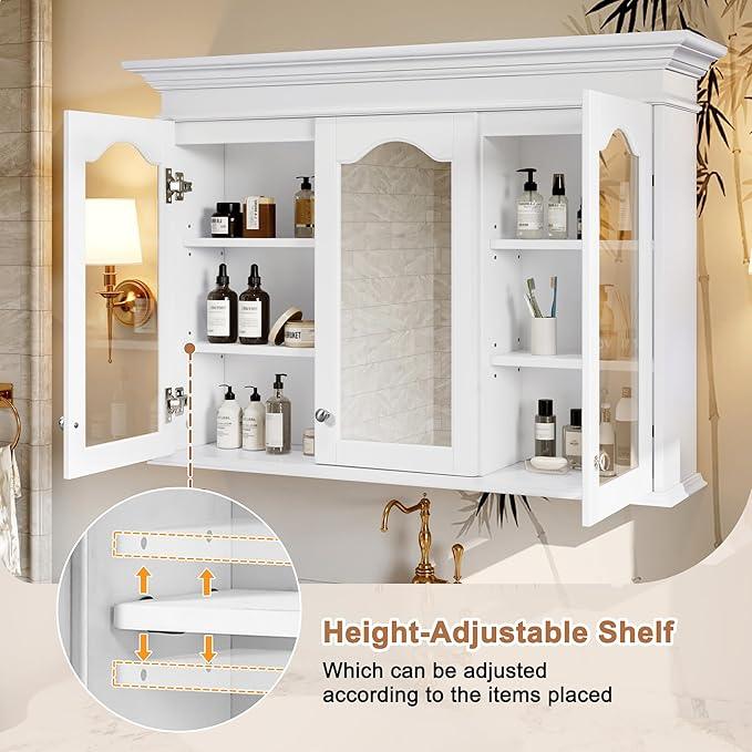Merax Wall Mounted Bathroom Medicine Cabinet with Mirror, 40" x 28" Bathroom Wall Cabinet with Storage, Glass Doors and Adjustable Shelves, Mirrored Door Over The Toilet Storage Cabinet - ModernBath