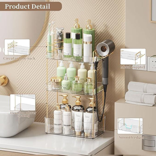 YCIA&DONE Luxury Bathroom Counter Organizer, Large Makeup Organizer Countertop, Shelf Organizer, Vanity Tray, Easily Assemble for Bathroom Organizers and Storage, Undersink, Cabinet, 3 Tiers Clear - ModernBath