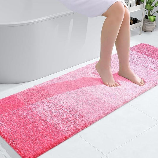 OLANLY Bathroom Runner Rugs 59x17, Extra Soft Absorbent Microfiber Bath Rugs, Rubber Backing, Quick Dry, Machine Washable Bath Mats for Bathroom Floor, Tub and Shower, Home Decor Accessories, Pink - ModernBath