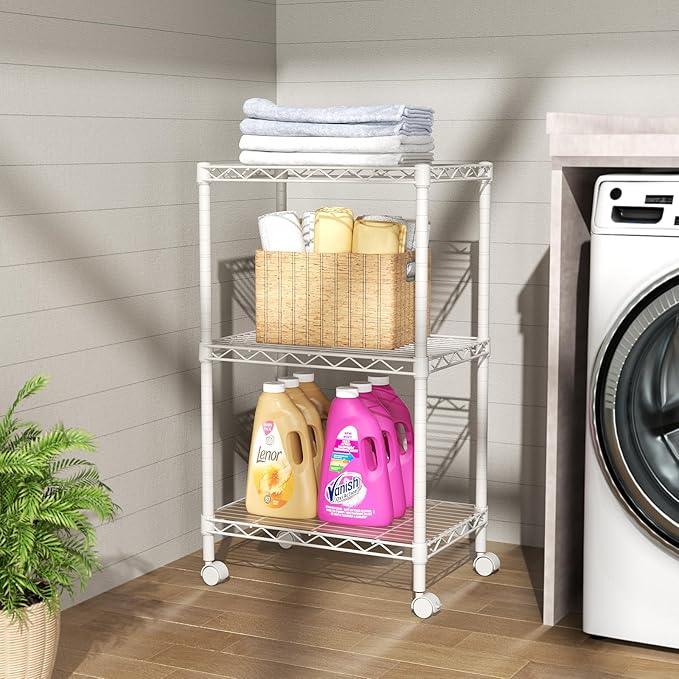 SINGAYE 3 Small Shelves Storage Shelf Wire Shelving Unit Metal Shelf Adjustable Organizers Storage Shelving with Wheels for Bathroom Laundry Room Kitchen Pantry - ModernBath