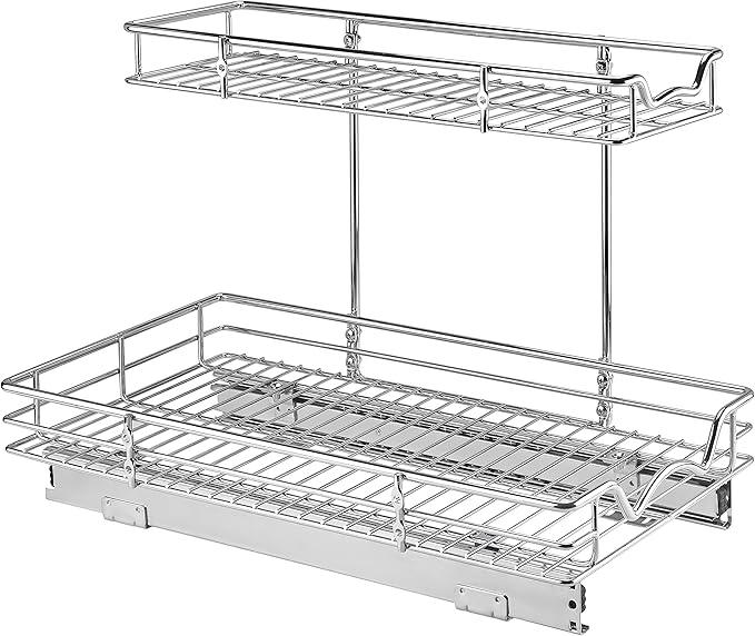 HOLDN’ STORAGE Two Tier Under Sink Organizers and Storage - Slide Out Cabinet Organizer w/Sliding Drawers for Cabinets- Lifetime Limited Warranty 11" Wx21 Dx15”H Chrome, Requires 12-1/2” Opening - ModernBath