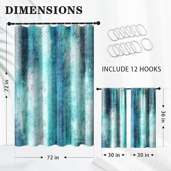 Culudea Turquoise Teal Grey Gray Waffle Textured Cloth Shower Curtain Set, Painting Abstract Modern Art Bathroom Window Waterproof Shower Curtains for Bathroom Decor - ModernBath